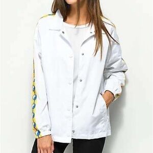 Empyre White Yin Yang Accent Streetwear Windbreaker Coaches Snap Button Jacket